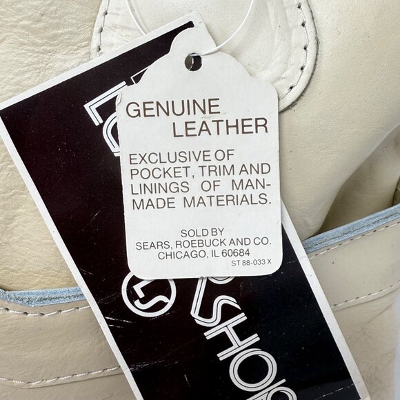 Vtg Sears Genuine Leather Shop Beige PUrse Tote Bag Braided Handles Hobo Bucket - Picture 13 of 13